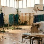 Seggio elettorale abbandonato e in rovina a simboleggiare le democrazie in decomposizione